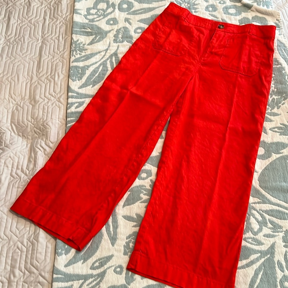LOFT The Palmer Wide Leg Crop Pants in Tamale Red Linen Blend